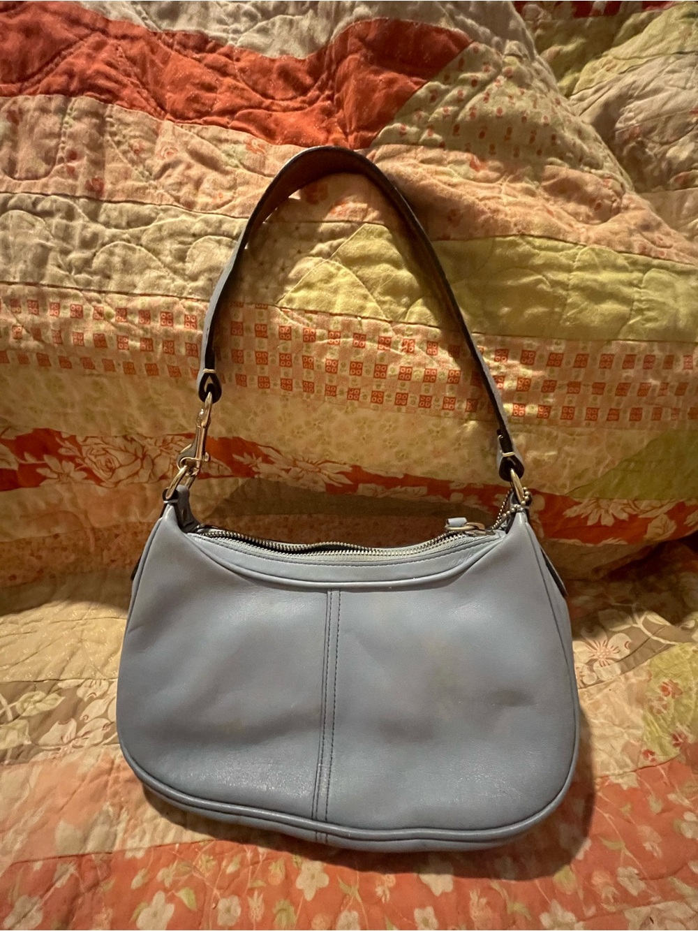 Coach Small Hobo Bag in Light Blue with Brown Strap